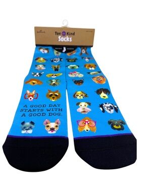 NWT Hallmark Toe of a Kind Dog Crew Socks Blue Dog Lover Gift